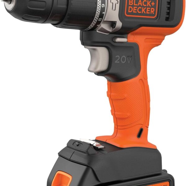 Black Decker Furadeira e Parafusadeira VRR com 2 velocidades, Furadeira de Impacto 360 RPM a 1.400 RPM, Modelo BCD704C1, 20V