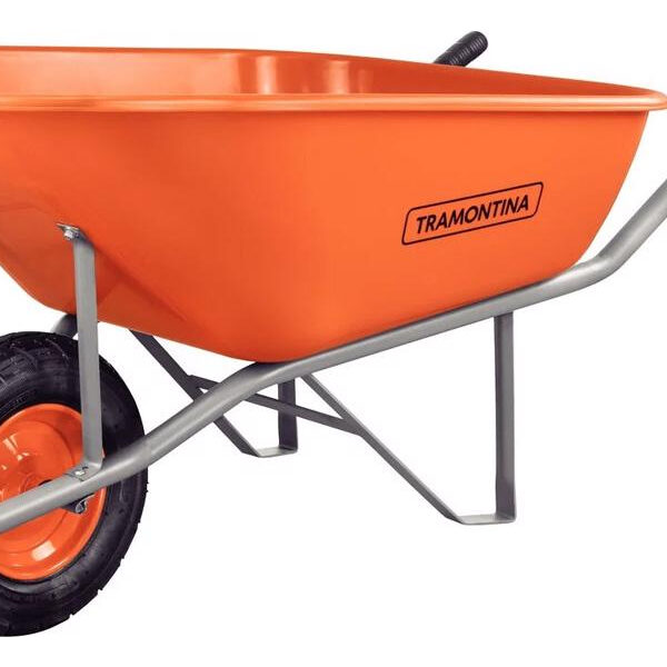Carrinho Mão Caçamba Plástica Laranja Pneu Câmara Tramontina